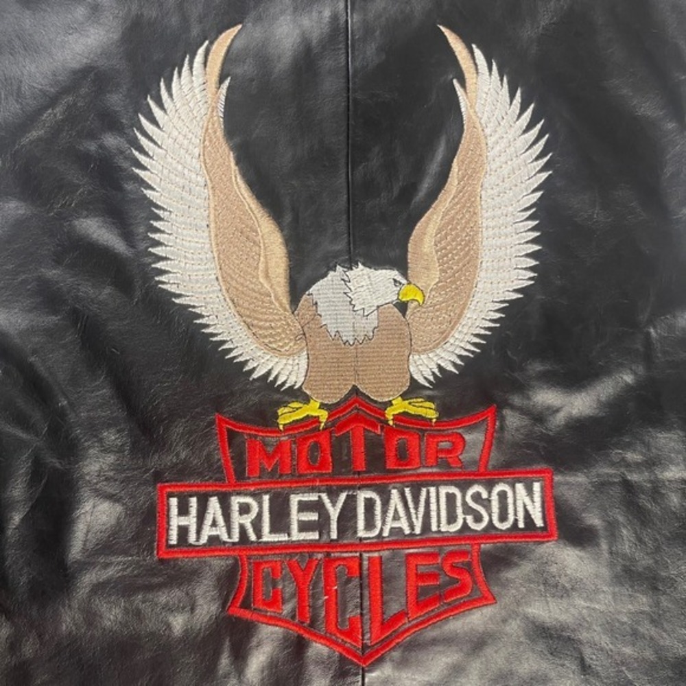 Vintage‎ Embroidered Biker Leather Jacket Eagle Back Moto Y2K Americana